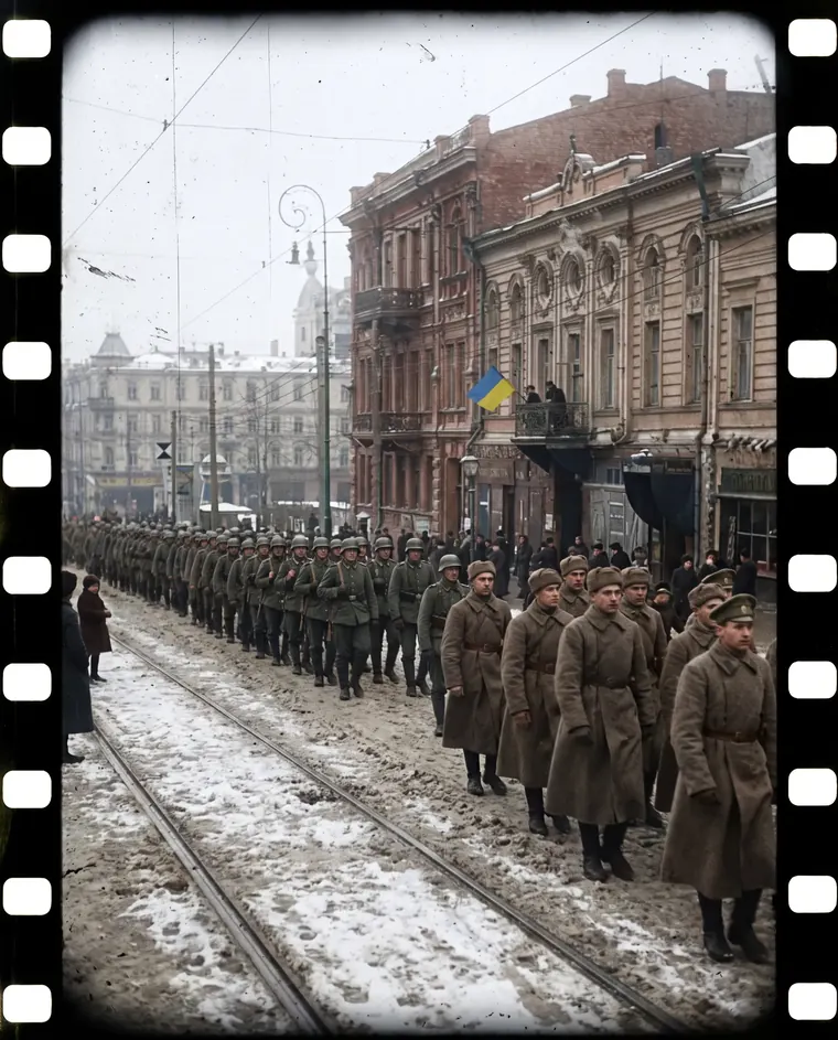 Березень: реконструкція за фотографіями. Повертається Центральна Рада, у місто входять німці