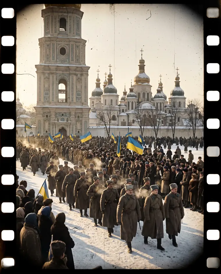 Грудень: реконструкція за фотографіями. Парад військ Директорії на Софійській площі